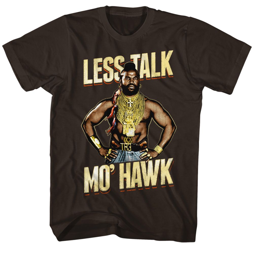 Dark chocolate brown Mr. T t-shirt featuring Mr. T Mohawk hairstyle design
