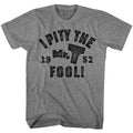 Graphite heather Mr. T t-shirt featuring Mr. T Pity The Fool Rocky III catchphrase design