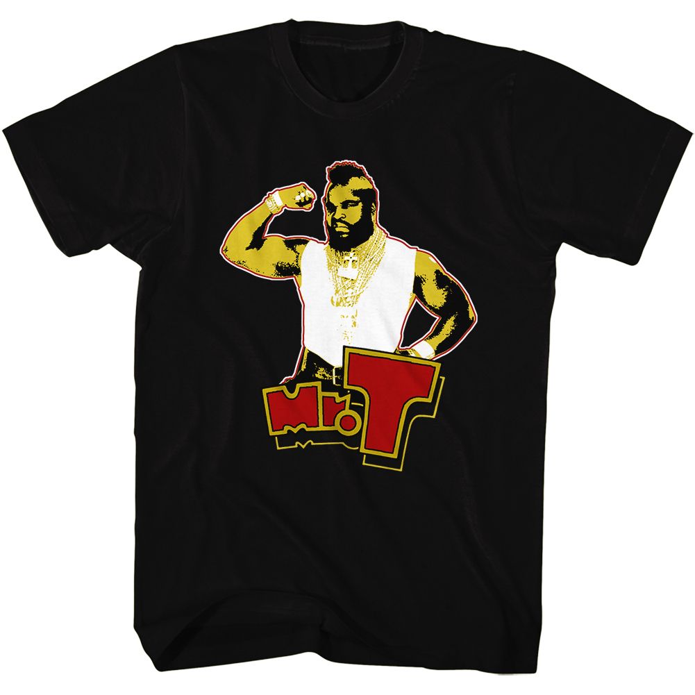 Black Mr. T t-shirt featuring Mr. T Flex muscle design