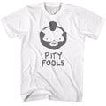 White Mr. T t-shirt featuring Mr. T Pity Fools design