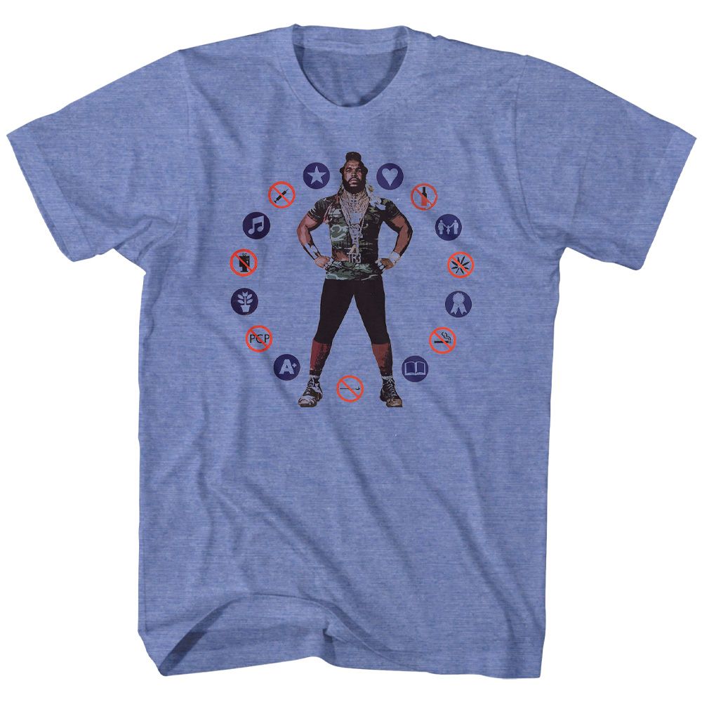 Light blue heather Mr. T t-shirt featuring Mr. T No Way Sucka catchphrase design