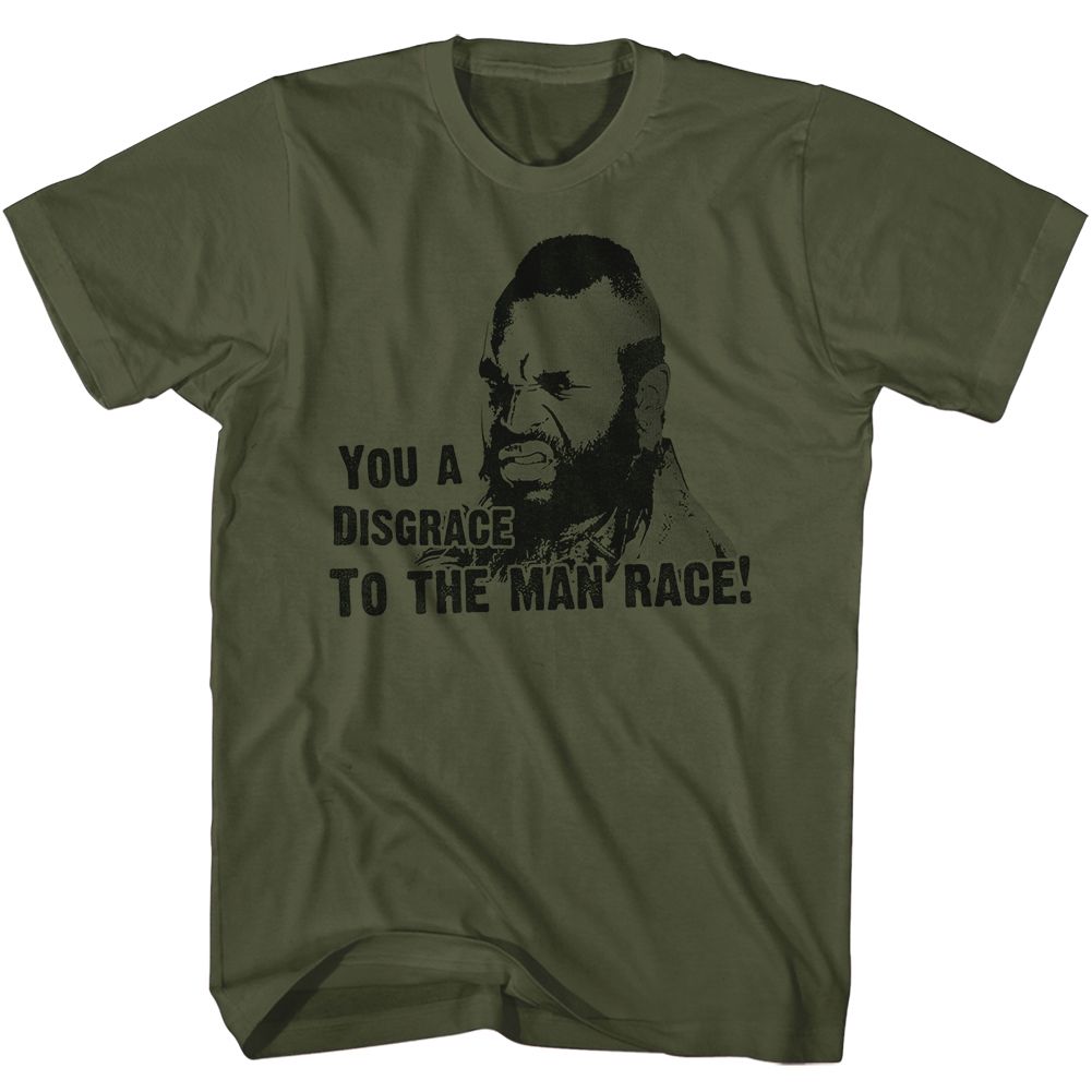 Military green Mr. T t-shirt featuring Mr. T Disgrace design