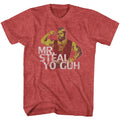Red heather Mr. T t-shirt featuring Mr. T Steal Yo Guh design