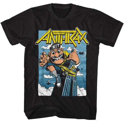 Black Anthrax t-shirt featuring Anthrax King Not Man mascot design