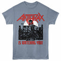 Indigo heather Anthrax t-shirt featuring a Propaganda design