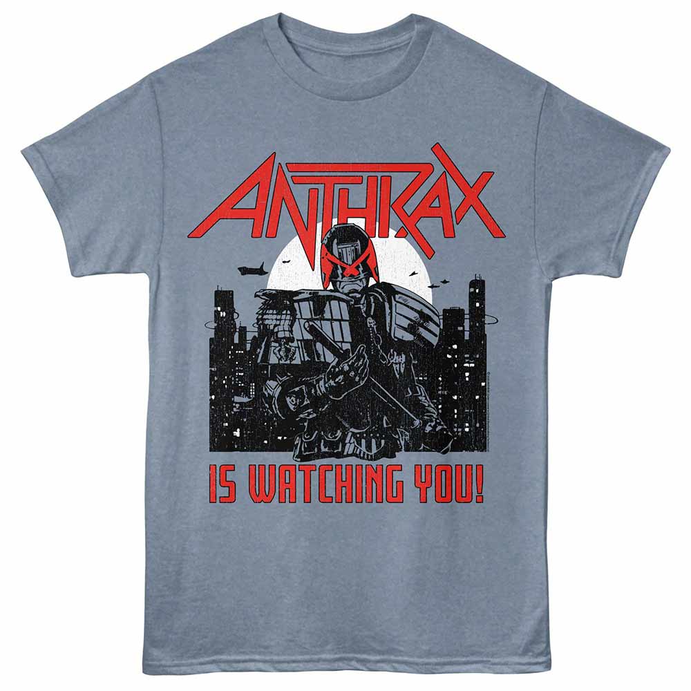 Indigo heather Anthrax t-shirt featuring a Propaganda design