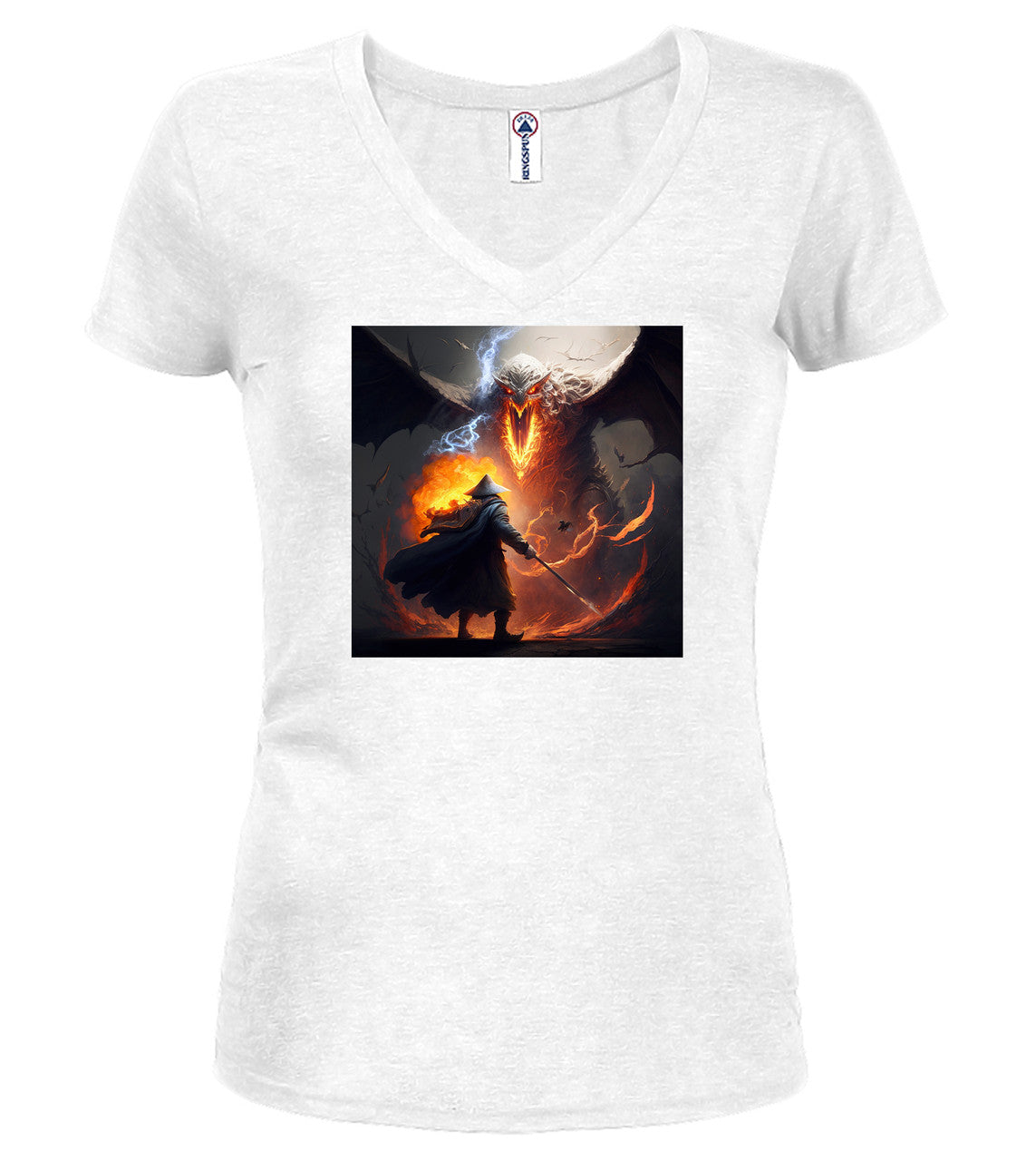 White Against the Fire Fantasy Juniors V-Neck T-Shirt