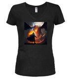 Black Against the Fire Fantasy Juniors V-Neck T-Shirt