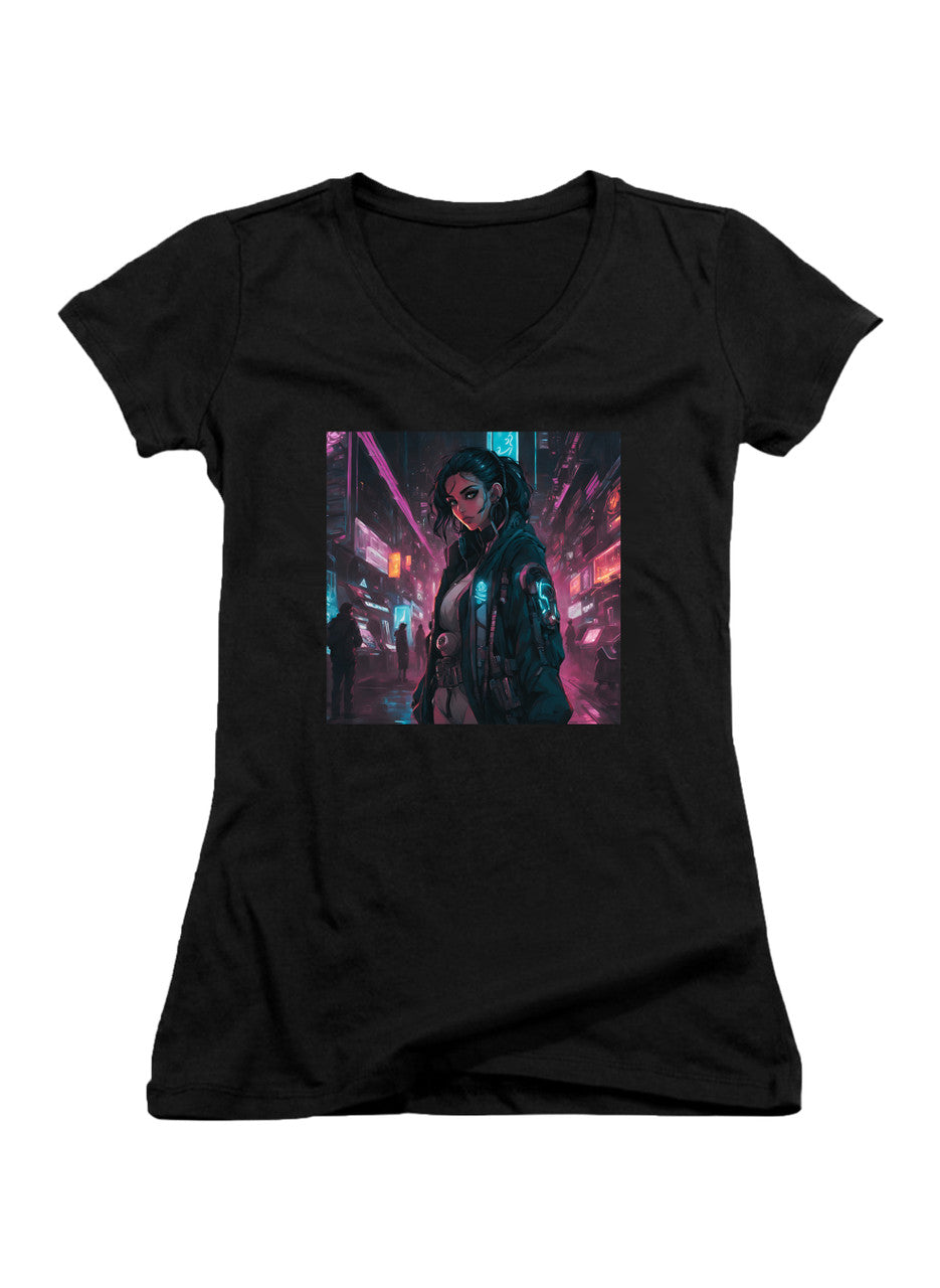 Black Cyberpunk Juniors V-Neck T-Shirt