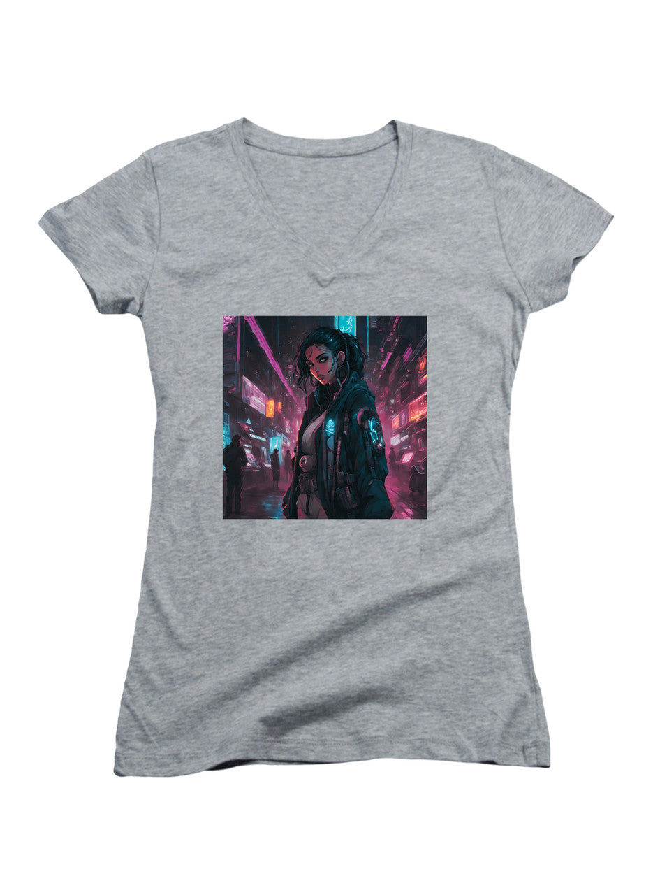 Gray Cyberpunk Juniors V-Neck T-Shirt