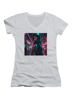 White Cyberpunk Juniors V-Neck T-Shirt