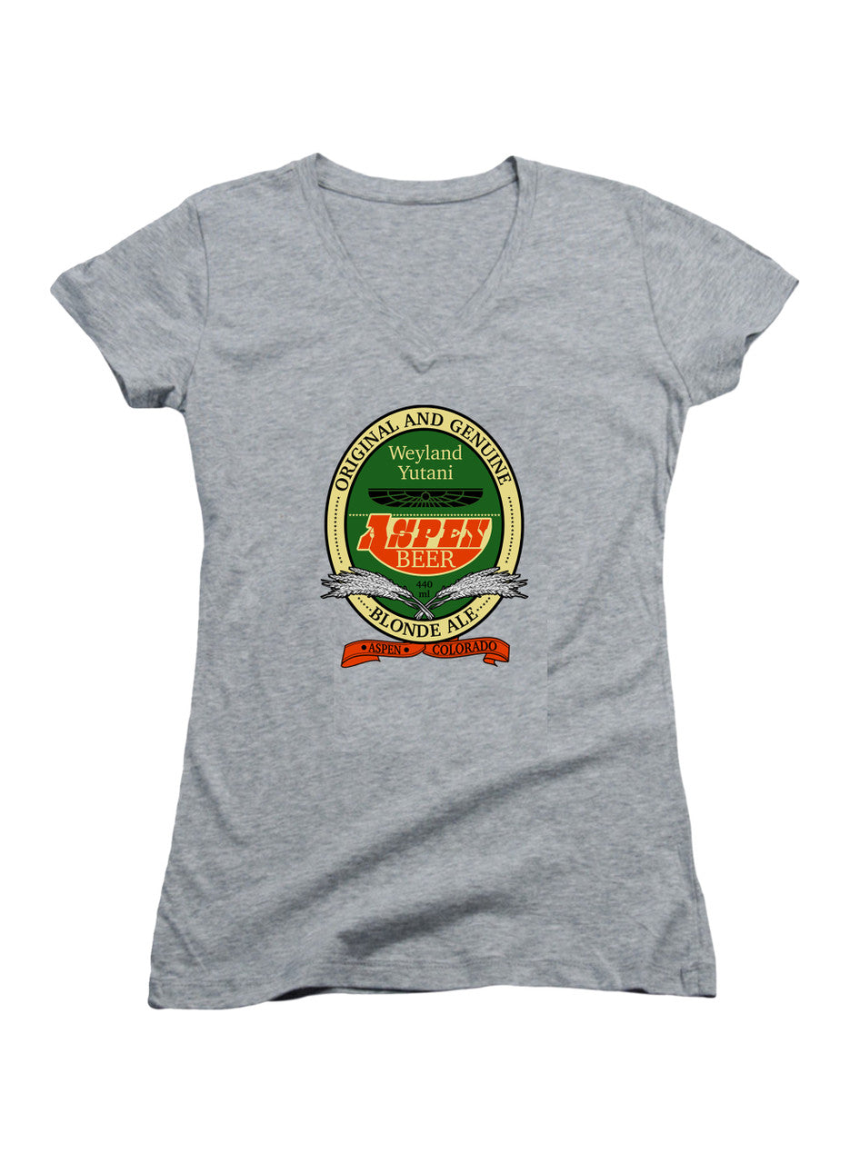 Gray Aspen Beer Juniors V-Neck T-Shirt