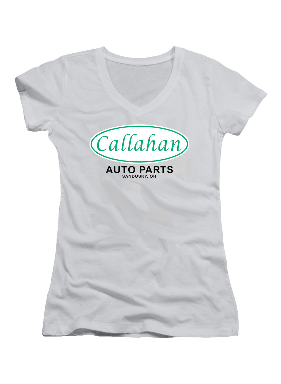White Auto Parts Logo Juniors V-Neck T-Shirt