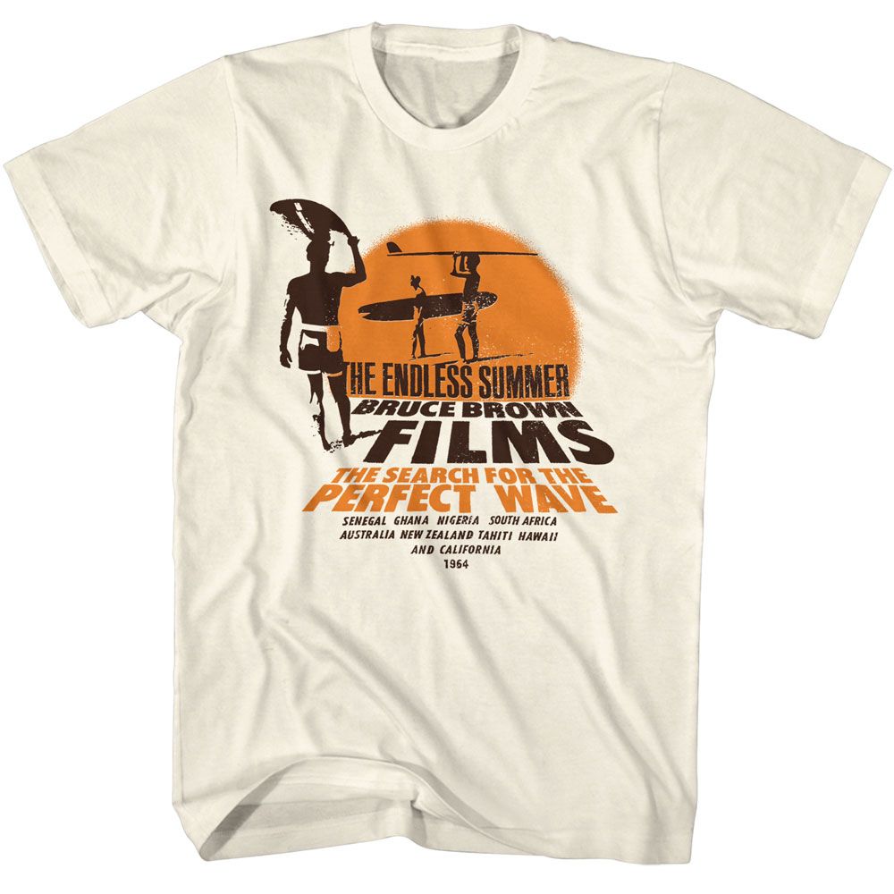 Natural Bruce Brown Films t-shirt featuring Bruce Brown Perfect Wave surf design