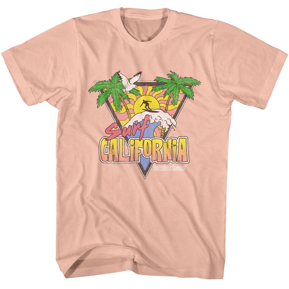 Peach Bruce Brown Films t-shirt featuring Bruce Brown Surf California design