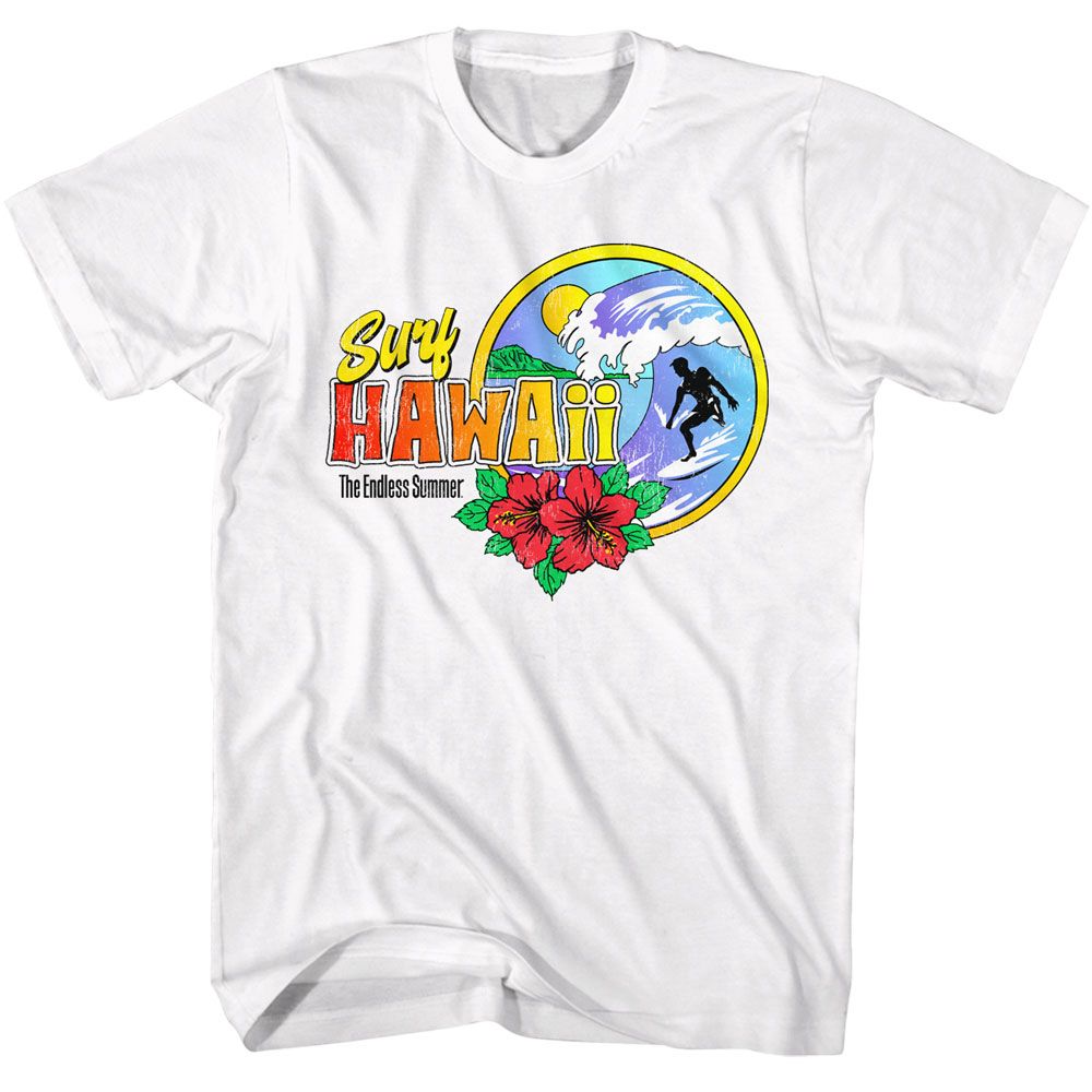 White Bruce Brown Films t-shirt featuring Bruce Brown Hawaii Surfer Endless Summer design