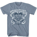 Indigo heather Bruce Brown Films t-shirt featuring Bruce Brown Surf Crazy 1959 surf film design