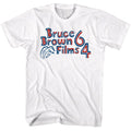 White Bruce Brown Films t-shirt featuring Bruce Brown Patriotic 64 American surf design