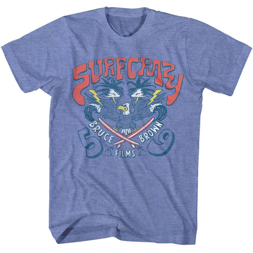 Light blue heather Bruce Brown Films t-shirt featuring Bruce Brown Surf Crazy 1959 film design