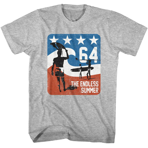Gray heather Bruce Brown Films t-shirt featuring Bruce Brown Endless Summer Americana design
