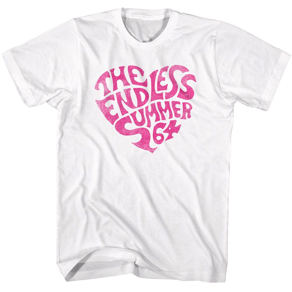 White Bruce Brown Films t-shirt featuring Bruce Brown Endless Summer Heart design