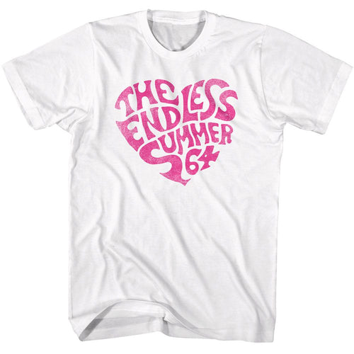 White Bruce Brown Films t-shirt featuring Bruce Brown Endless Summer Heart design
