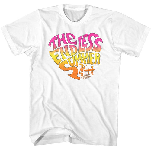 White Bruce Brown Films t-shirt featuring Bruce Brown Endless Heart Gradient modern design