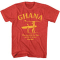 Red heather Bruce Brown Films t-shirt featuring Bruce Brown Ghana Perfect Wave Endless Summer design
