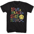 Black Bruce Brown Films t-shirt featuring Bruce Brown Love Peace And Surf design