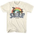 Natural Bruce Brown Films t-shirt featuring Bruce Brown Surf Rainbow colorful design