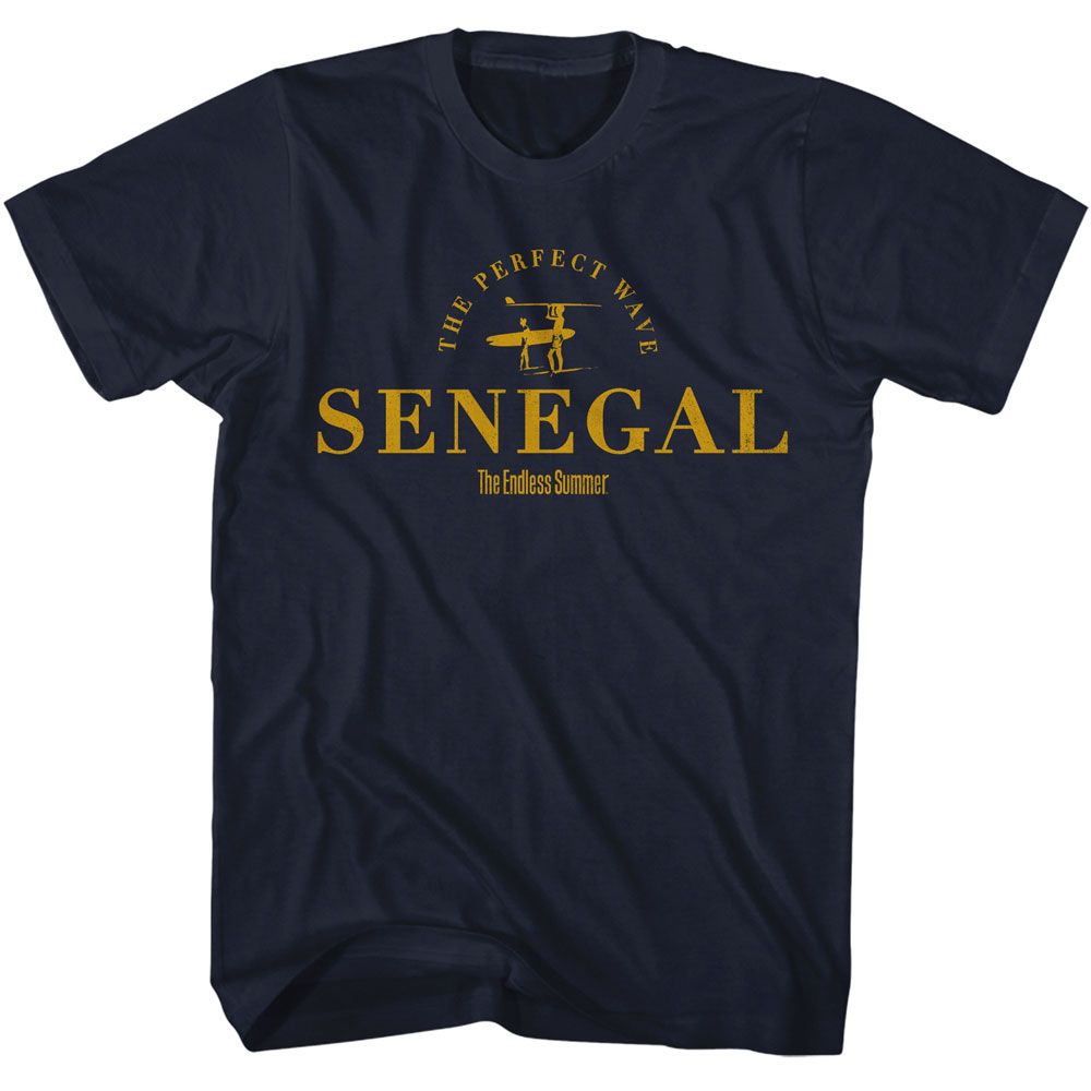 Navy Bruce Brown Films t-shirt featuring Bruce Brown Senegal Endless Summer Africa design