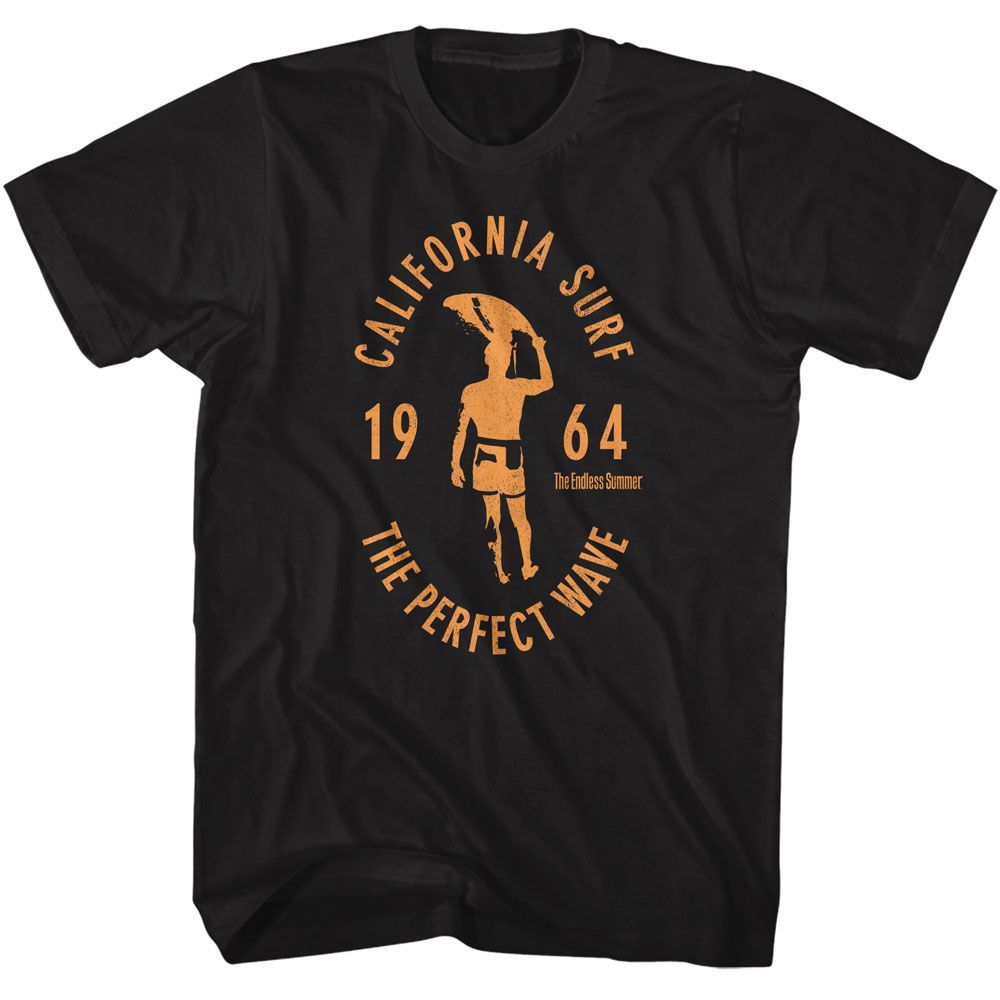 Black Bruce Brown Films t-shirt featuring Bruce Brown California Surf 1964 design