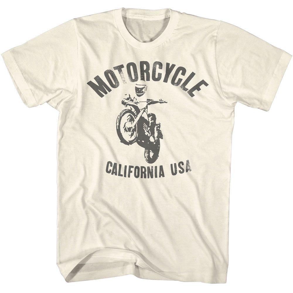 Natural Bruce Brown Films t-shirt featuring Bruce Brown Moto California USA design