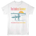 White Bruce Brown Films t-shirt featuring Bruce Brown Sunset And Teal 2 surf design