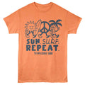 Cantaloupe orange Bruce Brown Films t-shirt featuring Bruce Brown Sun Surf Repeat design