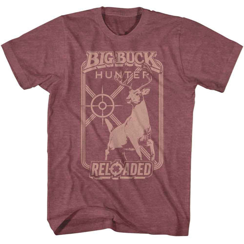 Vintage maroon heather Big Buck Hunter t-shirt featuring Big Buck Hunter monochrome target shooting design
