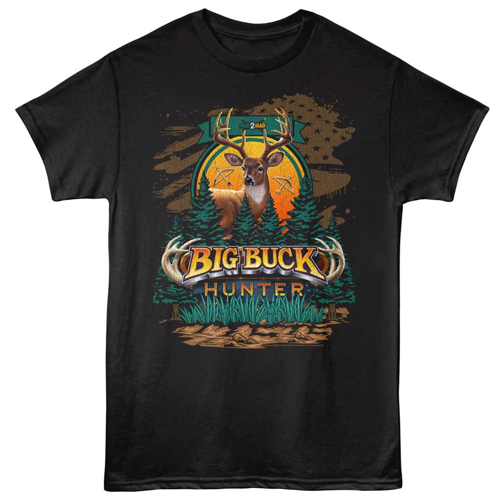 Black Big Buck Hunter t-shirt featuring Big Buck Hunter Head To Head Outdoors design
