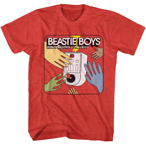 Red heather Beastie Boys t-shirt featuring Beastie Boys Remote Control Hello Nasty song design