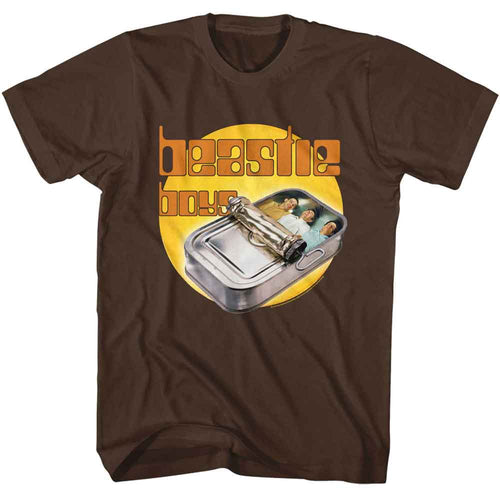 Dark chocolate brown Beastie Boys t-shirt featuring Beastie Boys Hello Nasty 1998 album sardine can design