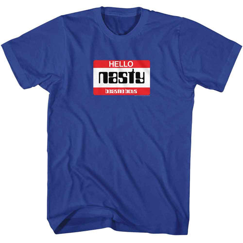 Royal blue Beastie Boys t-shirt featuring Beastie Boys Hello Nasty Nametag design