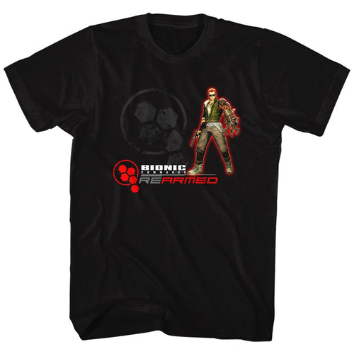 Black Bionic Commando t-shirt featuring Bionic Commando Rearmed 2008 remake design