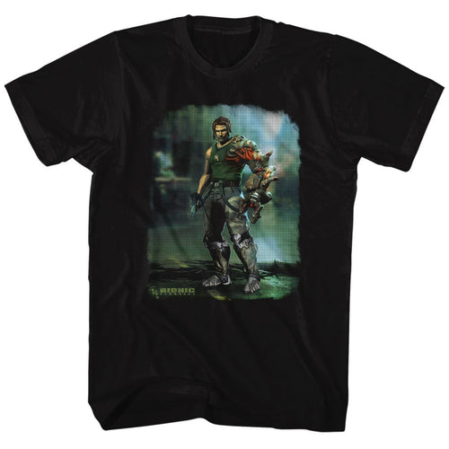 Black Bionic Commando t-shirt featuring Bionic Commando Damaged Road design