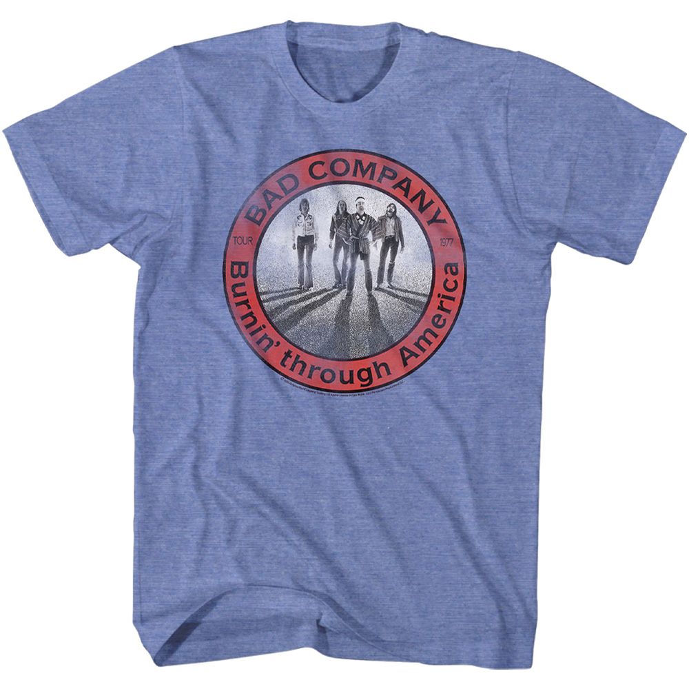 Light blue heather Bad Company t-shirt featuring Bad Company Burning Circle design