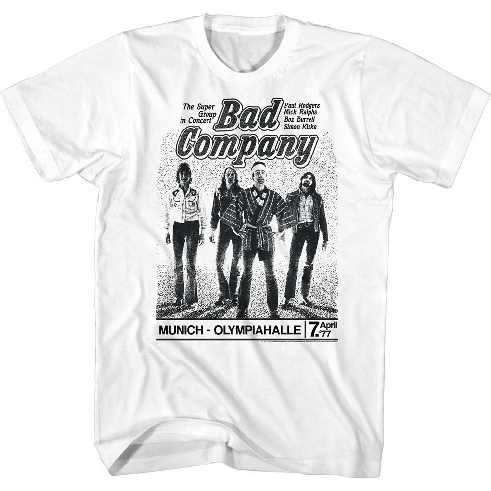 White Bad Company t-shirt featuring Bad Company Munich Concert tour design