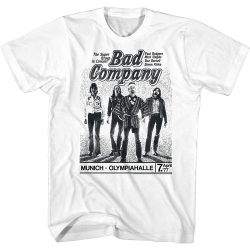 White Bad Company t-shirt featuring Bad Company Munich Concert tour design