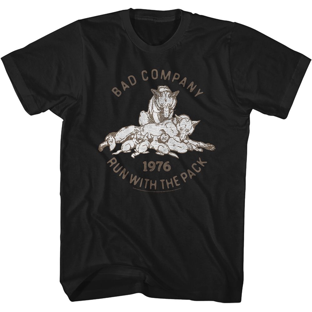Black Bad Company t-shirt featuring Bad Company Run With The Pack 1976 album design