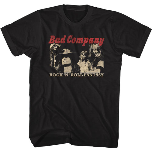 Black Bad Company t-shirt featuring Bad Company Rock N Roll Fantasy 1979 song design