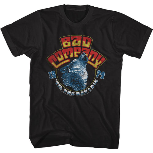 Black Bad Company t-shirt featuring Bad Company Wolf Head 1974 design
