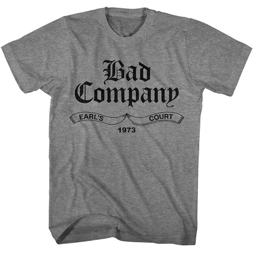 Graphite heather Bad Company t-shirt featuring Bad Company Earls Court London concert design