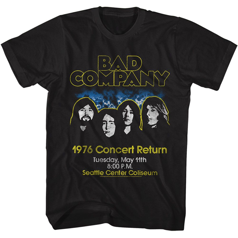 Black Bad Company t-shirt featuring Bad Company Concert Return reunion tour design